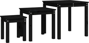 vidaXL Mese suprapuse, 3 buc., negru, lemn masiv de pin