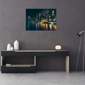 Tablou pe sticlă - Singapore noaptea (70x50 cm)