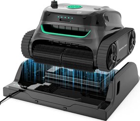 Robot fara fir pentru piscine Wybot S2 Pro, 91 W, 210 min, 300 m², Filtrare dubla, Statie de incarcare, Giroscop, Negru