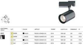 Spot LED, accesoriu pentru sinele trifazate Trinity, Vuoro alb 4000K 20W