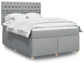 vidaXL Pat continental cu saltea, gri deschis, 160x200 cm, textil