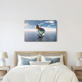 Tablou cu fluture pe bilă din sticlă (90x60 cm)