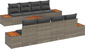 vidaXL Set de canapele pentru grădină cu pernă 9 pcs Gri Rattan poli