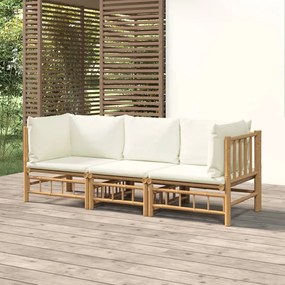 3155183 vidaXL Set mobilier de grădină, cu perne alb crem, 3 piese, bambus