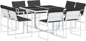 vidaXL Set mobilier de grădină, 9 piese, cu perne, alb, textilenă