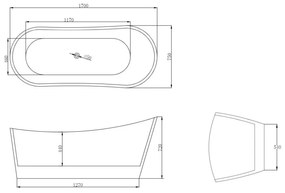 Cada baie freestanding 170 x 75 cm, ovala cu preaplin, Diva Foglia 1700x750 mm