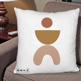 Perna Decorativa Geometric Boho Disc si Arc, 40x40 cm, Alb Pufos, Husa Detasabila, Perna Inclusa, BEKZ®