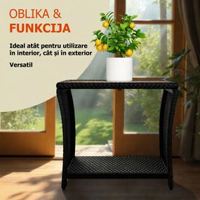 Măsuță auxiliară din poliratan ROCCO cu lemn de acacia, 40x45x45cm, negru/maro Casaria