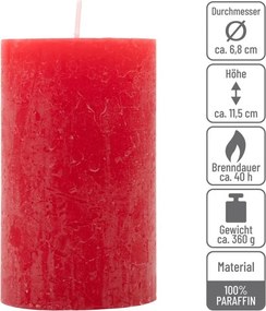 Set de lumânări rustice, 11,5 cm, Ø 6,8 cm, roșu, 6 buc