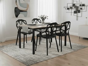 Set de masa 1 + 4, masa TESSA 120x60 cm neagra/decor stejar + scaun din plastic negru ESSEN