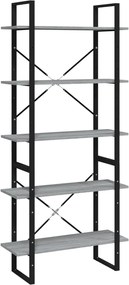 vidaXL Bibliotecă 5 niveluri gri sonoma, 80x30x175 cm lemn prelucrat