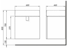 Mobilier pentru lavoar, Kolo, Twins, 60 cm, cu o usa, negru