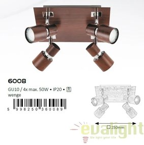 Lustra, Plafoniera cu 4 spoturi, dim.25x25cm, finisaj wenge, Merkur 6008 RX