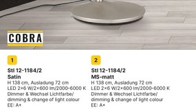 Lampadar LED dimabil stil modern Cobra satin chrome