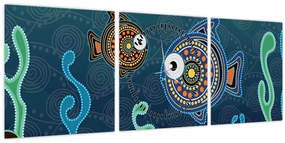 Tablou - Peștișorii desenați (cu ceas) (90x30 cm)