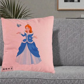 Perna Personalizata Printesa Albastra cu Pasare, 40x40 cm, Roz, Husa Detasabila, Perna Inclusa, BEKZ®