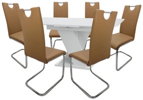 Set Masa Extensibila Pal Alb Si 6 Scaune Bucatarie/Dining Hyllda Cappucinno