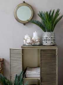 Oglindă decorativă rotundă, din alamă antichizată, H35/L42/W9 cm