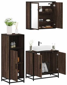 vidaXL Set mobilier de baie, 3 piese, stejar maro, lemn prelucrat