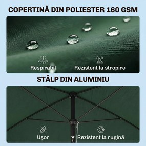 Outsunny Umbrelă pentru Grădină Dreptunghiulară, cu Inclinare Reglabilă și Stâlp din Aluminiu, 2x2.4m, Verde/Negru | Aosom Romania