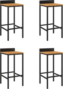 vidaXL Scaune de bar, 4 buc, negru, poliratan și lemn masiv de acacia