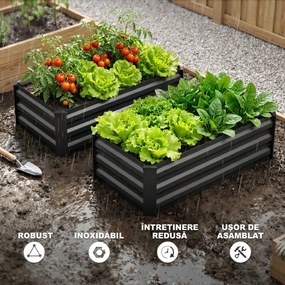 Outsunny Set de 2 Paturi Galvanizate Inaltate pentru Gradina, Cutie de Plantare Inaltata pentru Exterior, Usor de Asamblat, pentru Cultivarea Florilor