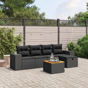 3265164 vidaXL Set mobilier de grădină cu perne, 6 piese, negru, poliratan