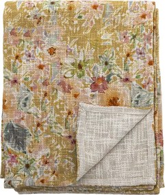 Pătură din bumbac, cu model floral imprimat în galben, verde și roz, „Manoj", 152 x 127 cm