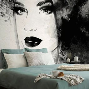 Tapet portret feminin la modă în design alb-negru