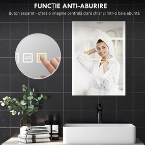 HOMCOM Oglindă LED 50x70 Antiaburire Touch IP44 | Aosom Romania