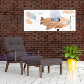 Tablou - Acuarelă elefant într-un avion (120x50 cm)