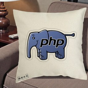 Perna Personalizata PHP Elephant, 40x40 cm, Ecru, Husa Detasabila, Perna Inclusa, BEKZ®