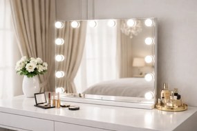 Oglindă cosmetică, sistem iluminare LED cu 3 culori, Senzor Tactil, Luminozitate Reglabilă, Port de încărcare USB, Alb, 80x65 cm