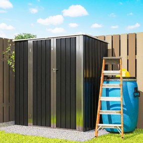 Outsunny Șopron Metalic Exterior pentru Grădină 1,37 m² 163x89x163 cm cu Acoperiș Înclinat, Uși cu Bolt și Mănuși, Gri | Aosom Romania