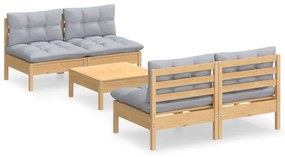 3096003 vidaXL Set mobilier grădină cu perne gri, 5 piese, lemn masiv de pin