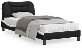 Cadru de pat cu lumini LED negru/alb 90x200 cm piele ecologică