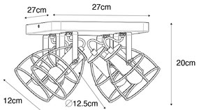 Spotlight industrial din lemn cu gri închis reglabil 4 lumini - Arthur