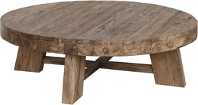 Măsuță de cafea rotundă din lemn de tec reciclat, natur, cu picioare masive, finisaj natural, 45 x 140 cm, „Tanor” – Ethnic Collections