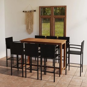 3068020 vidaXL Set mobilier bar de grădină, 9 piese, negru