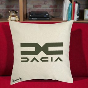 Perna Personalizata cu emblema Dacia, 40x40 cm, Ecru, Husa Detasabila, Perna Inclusa, BEKZ®