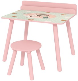 AIYAPLAY Set masă și scaun pentru copii, masă pentru copii cu scaun și suport pentru cărți, modele ursuleț, pentru copii 3-8 ani, roz | Aosom Romania