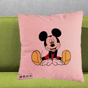 Perna Personalizata Mickey Mouse Relaxat, 40x40 cm, Roz, Husa Detasabila, Perna Inclusa, BEKZ®
