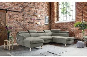 Colțar gri deschis extensibil cu tapițerie din catifea (cu colț pe partea dreaptă/în formă de "U") Sweet Harmony – Miuform