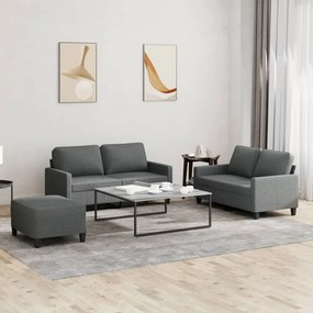 vidaXL Set de canapele cu perne, 3 piese, gri închis, textil