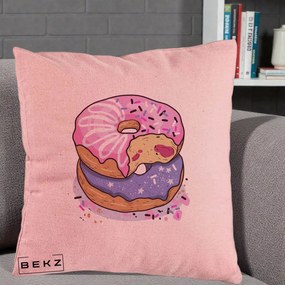 Perna Decorativa Donuts Roz si Mov, 40x40 cm, Roz, Husa Detasabila, Perna Inclusa, BEKZ®