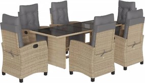 vidaXL Set mobilier pentru grădină, 7 piese, cu perne, bej, poliratan