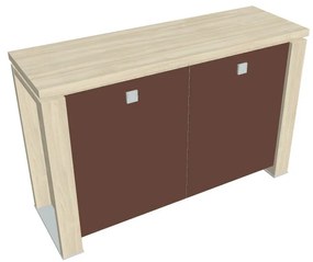 Dulap mic Verno+ 140 x 46 x 90 cm, uși de sticlă, salcâm / maro