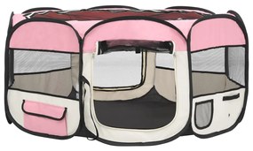 Tarc de caini pliabil cu sac de transport, roz, 145x145x61 cm Roz, 145 x 145 x 61 cm