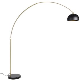 Lampa de podea arcuită modernă din alamă cu bază din marmură și abajur negru 32,5 cm - XXL