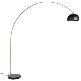 Lampă modernă cu arc din alamă, cu bază de marmură și umbră neagră 32,5 cm - XXL